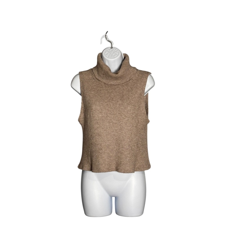 SAINTS & HEARTS Womens Tan Knit Sleeveless Turtleneck Sweater Top